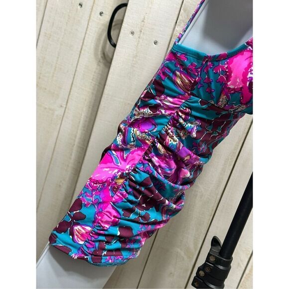 Lily Pulitzer Blue Pink Ruched Tummy Control Swim Top Size 2 - Picture 6 of 11